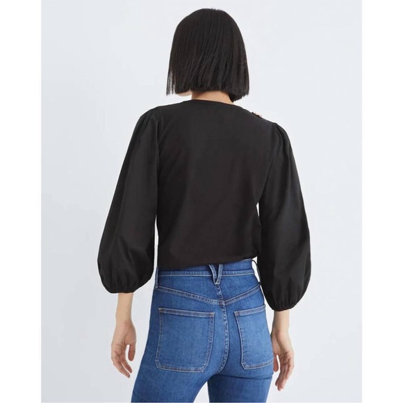 VERONICA BEARD franchi embellished applique top in black puff sleeve size small - Picture 4 of 12